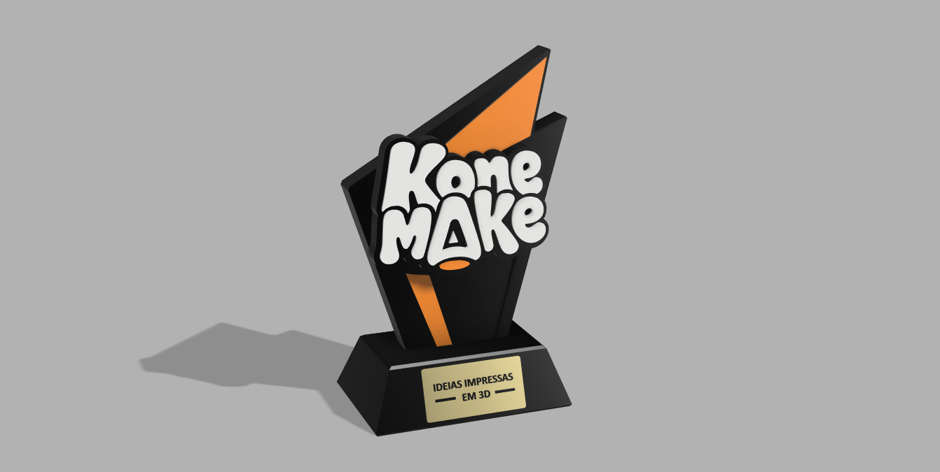 Modelo digital do troféu Konemake, em preto, branco e laranja