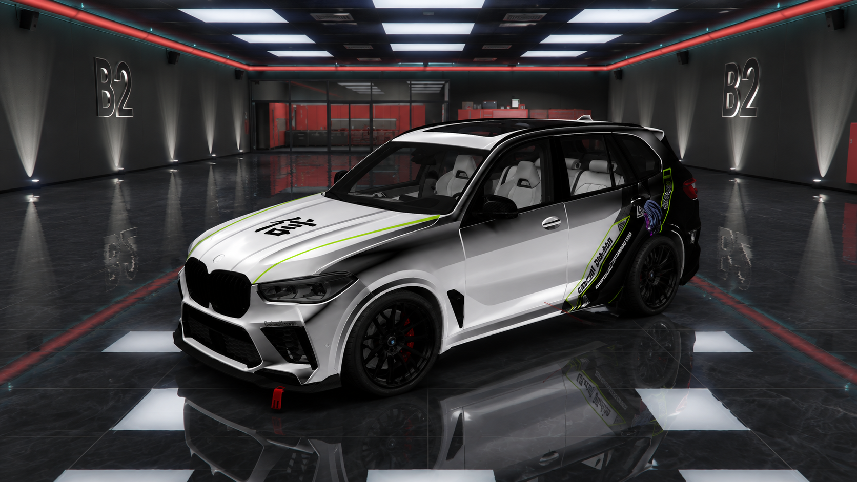 BMW X5 personalizado, apresentado em uma garagem digital
